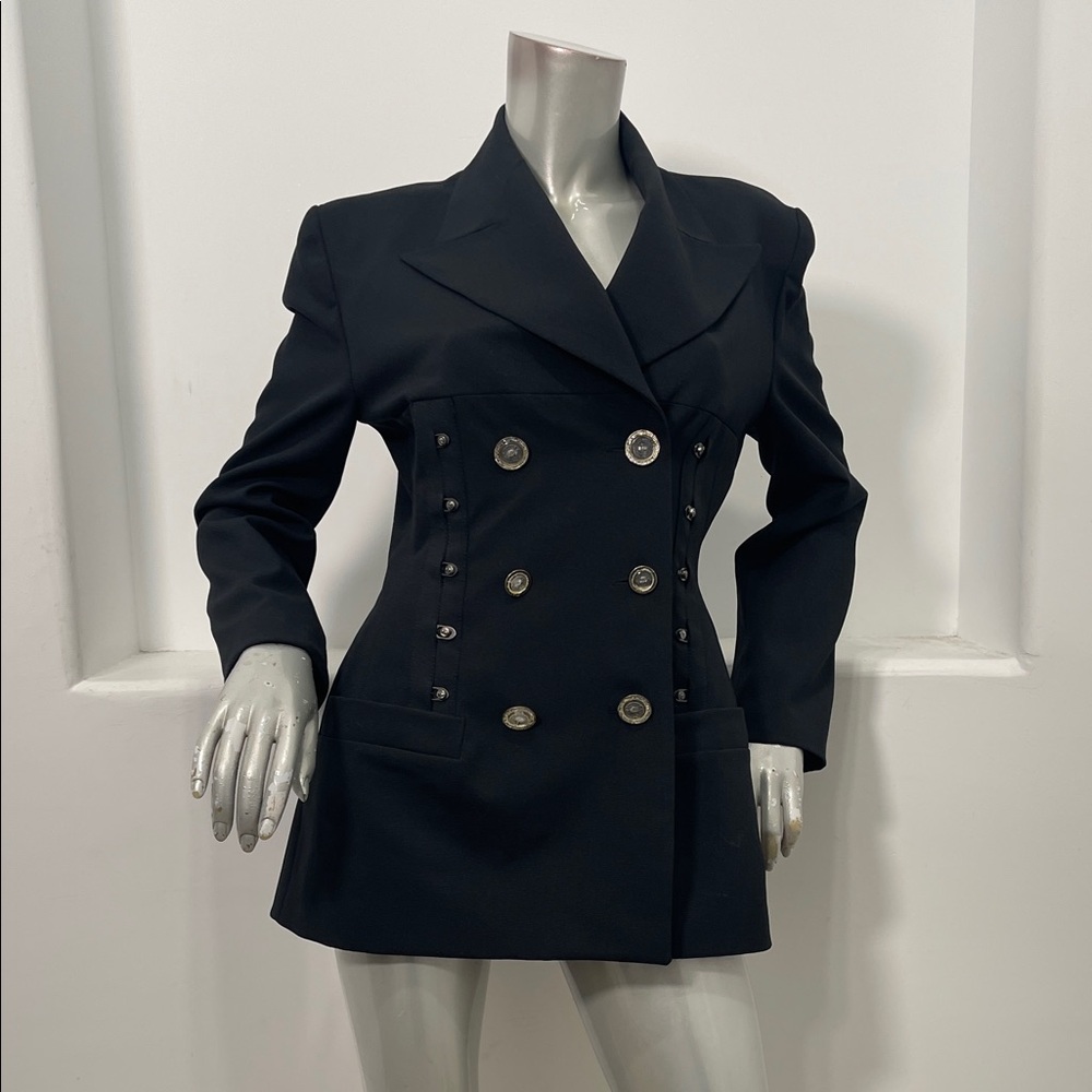 Marina Sitbon For Kamasho Paris Black Double-Breasted Jacket Medusa Buttons 42 - Picture 12 of 12